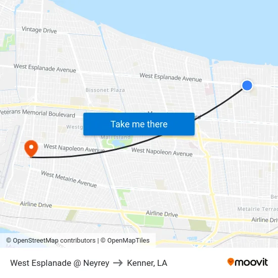 West Esplanade @ Neyrey to Kenner, LA map