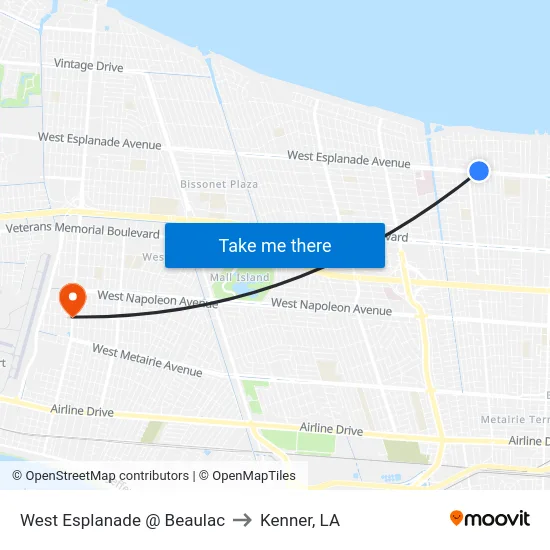 West Esplanade @ Beaulac to Kenner, LA map