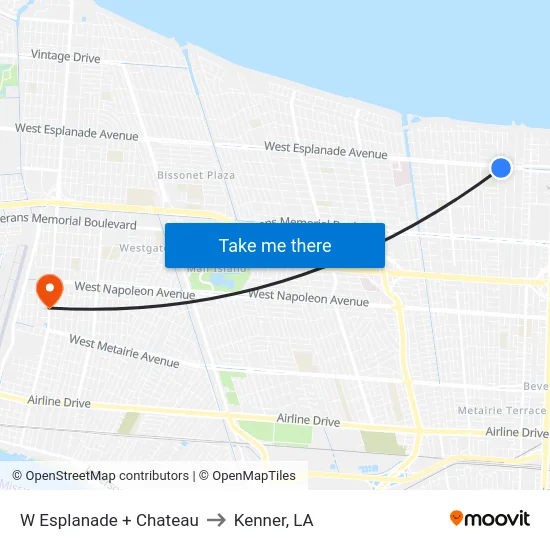 W Esplanade + Chateau to Kenner, LA map