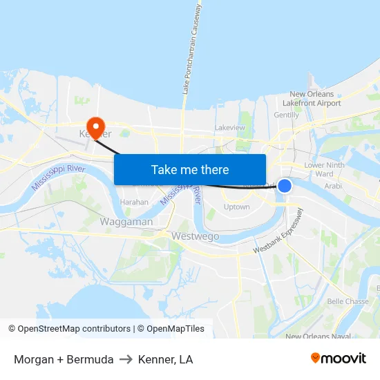 Morgan + Bermuda to Kenner, LA map