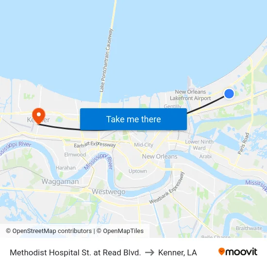 Methodist Hospital St. at Read Blvd. to Kenner, LA map