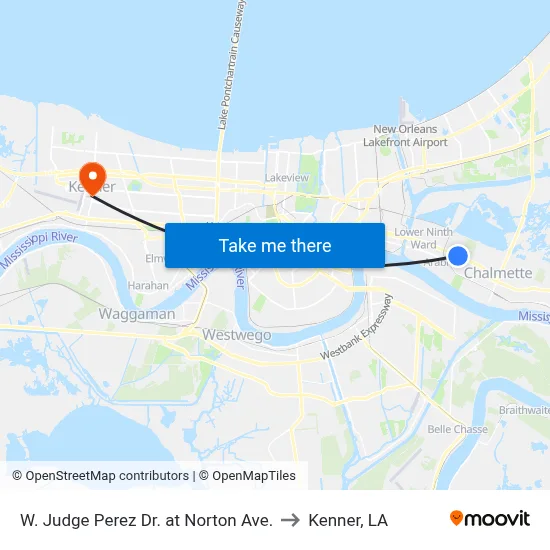 W. Judge Perez Dr. at Norton Ave. to Kenner, LA map