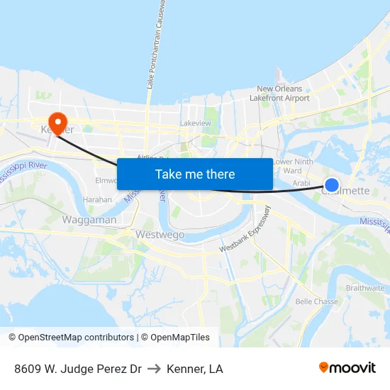8609 W. Judge Perez Dr to Kenner, LA map