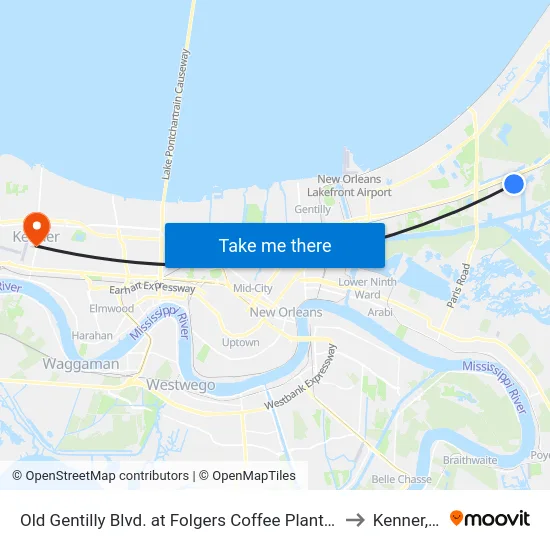 Old Gentilly Blvd. at Folgers Coffee Plant Gate 1b to Kenner, LA map