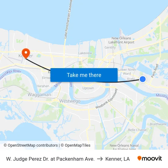 W. Judge Perez Dr. at Packenham Ave. to Kenner, LA map