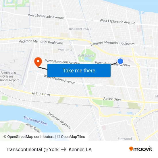 Transcontinental @ York to Kenner, LA map