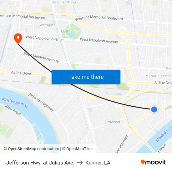 Jefferson Hwy. at Julius Ave. to Kenner, LA map