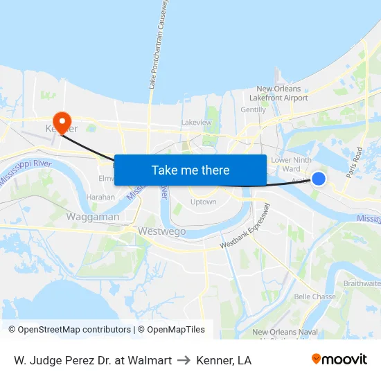 W. Judge Perez Dr. at Walmart to Kenner, LA map