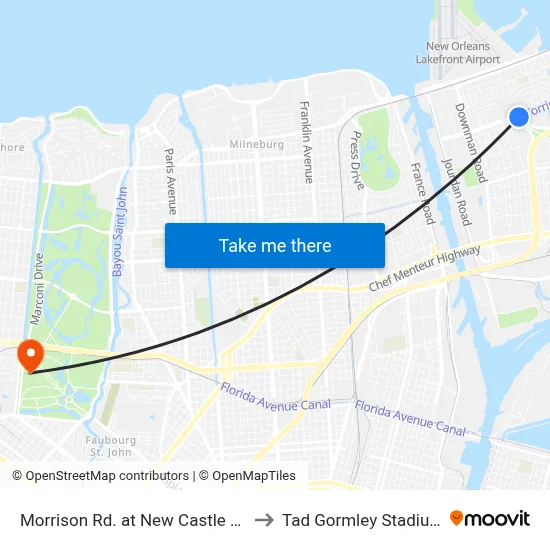 Morrison Rd. at New Castle St. to Tad Gormley Stadium map