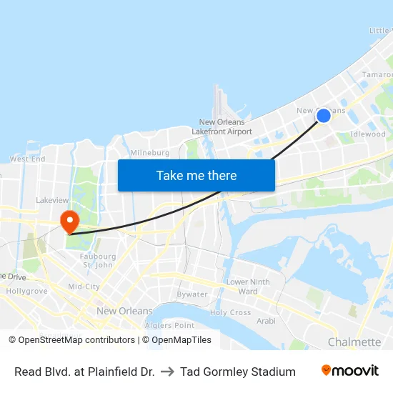 Read Blvd. at Plainfield Dr. to Tad Gormley Stadium map