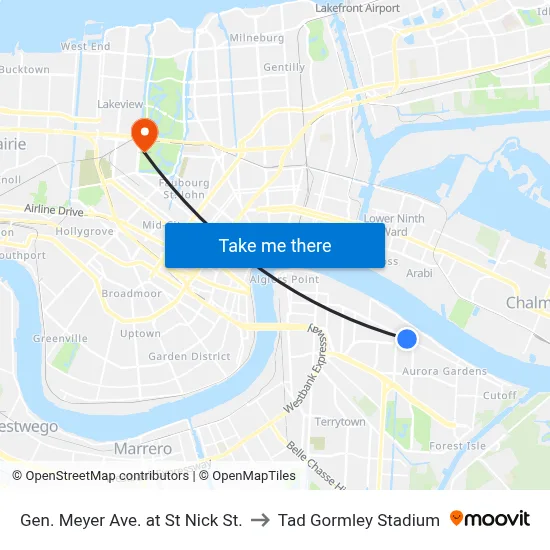 Gen. Meyer Ave. at St Nick St. to Tad Gormley Stadium map