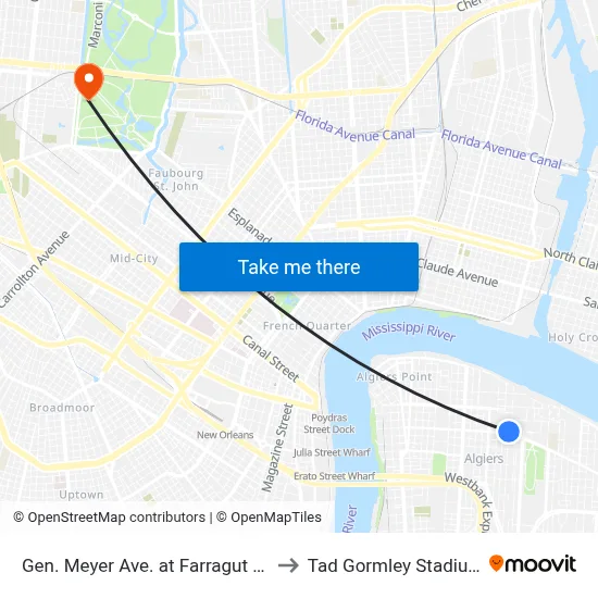 Gen. Meyer Ave. at Farragut St. to Tad Gormley Stadium map