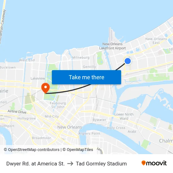 Dwyer Rd. at America St. to Tad Gormley Stadium map