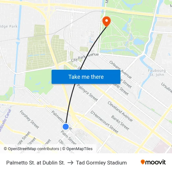 Palmetto St. at Dublin St. to Tad Gormley Stadium map