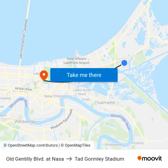 Old Gentilly Blvd. at Nasa to Tad Gormley Stadium map