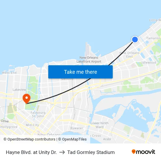 Hayne Blvd. at Unity Dr. to Tad Gormley Stadium map