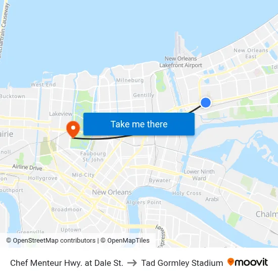 Chef Menteur Hwy. at Dale St. to Tad Gormley Stadium map