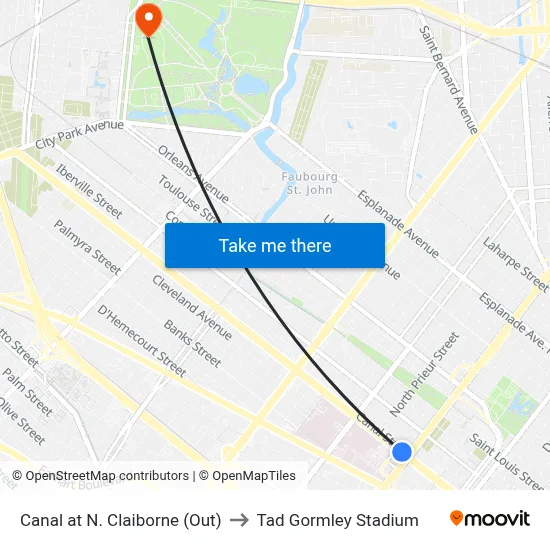 Canal at N. Claiborne (Out) to Tad Gormley Stadium map
