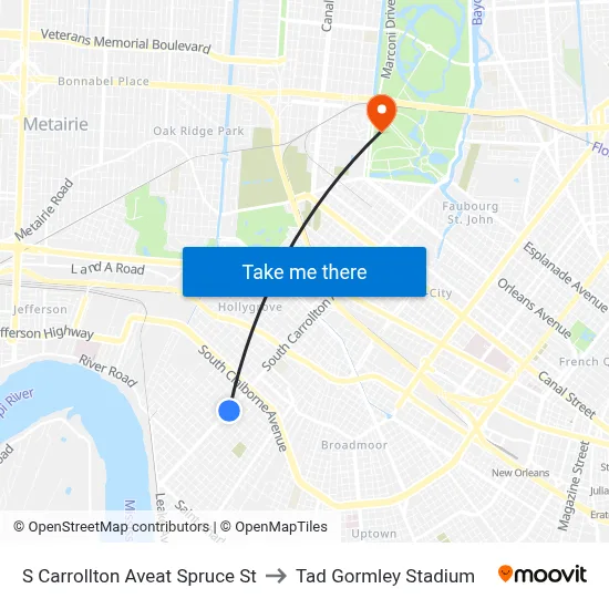 S Carrollton Aveat Spruce St to Tad Gormley Stadium map