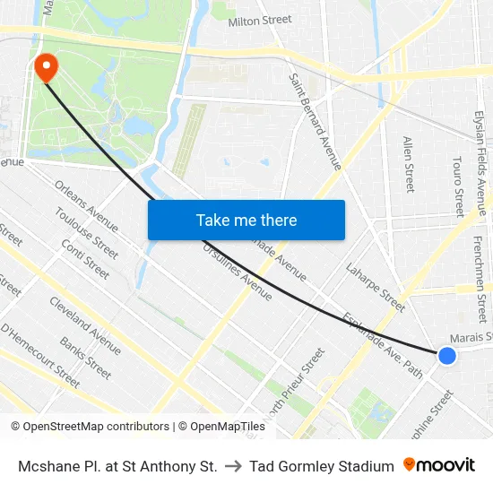 Mcshane Pl. at St Anthony St. to Tad Gormley Stadium map