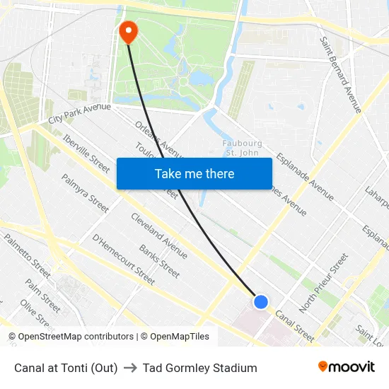Canal at Tonti (Out) to Tad Gormley Stadium map