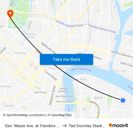 Gen. Meyer Ave. at Flanders St. to Tad Gormley Stadium map