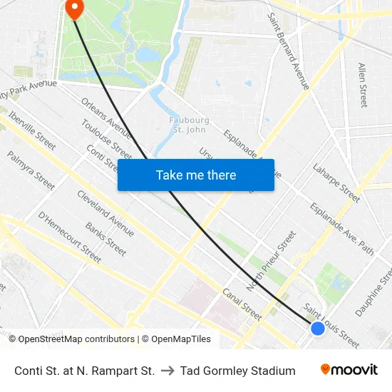 Conti St. at N. Rampart St. to Tad Gormley Stadium map