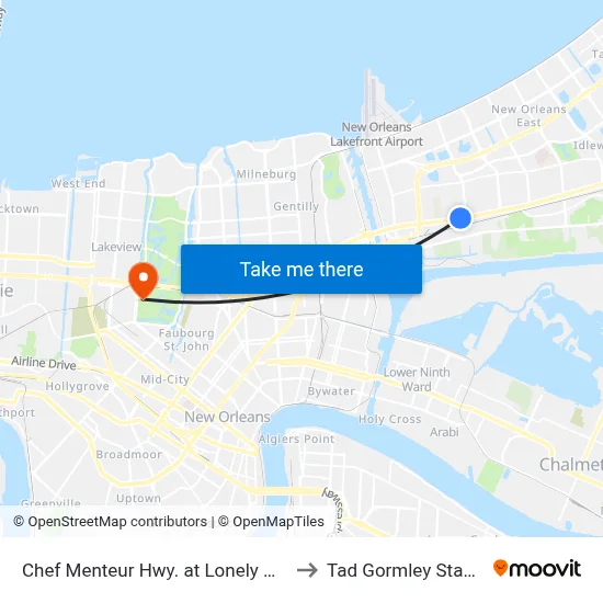 Chef Menteur Hwy. at Lonely Oak Dr. to Tad Gormley Stadium map