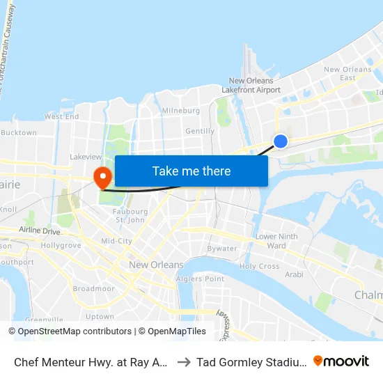 Chef Menteur Hwy. at Ray Ave. to Tad Gormley Stadium map