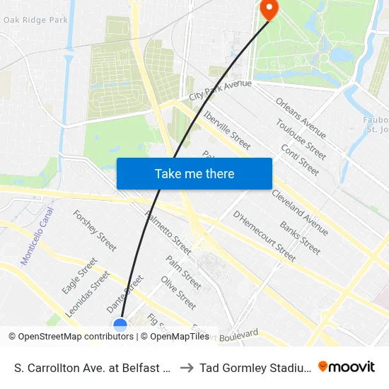 S. Carrollton Ave. at Belfast St. to Tad Gormley Stadium map