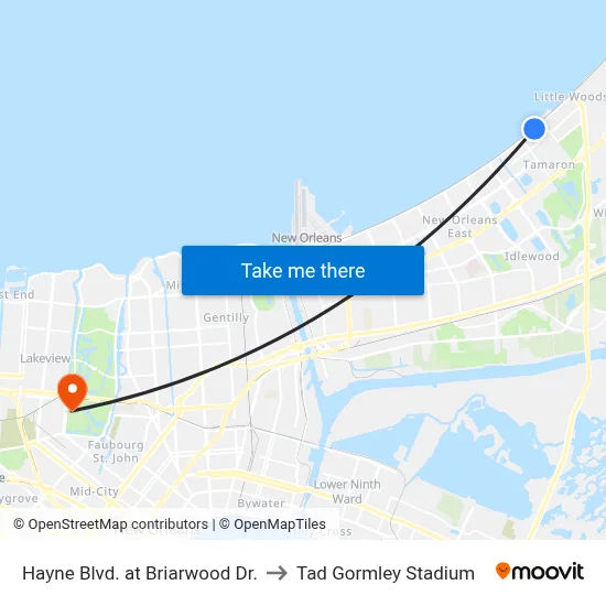 Hayne Blvd. at Briarwood Dr. to Tad Gormley Stadium map