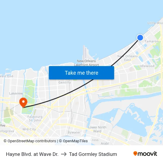 Hayne Blvd. at Wave Dr. to Tad Gormley Stadium map
