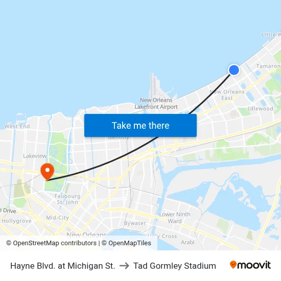 Hayne Blvd. at Michigan St. to Tad Gormley Stadium map