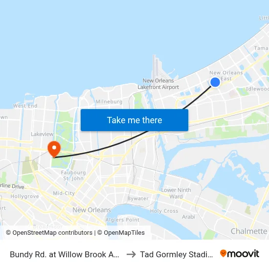 Bundy Rd. at Willow Brook Apts. to Tad Gormley Stadium map
