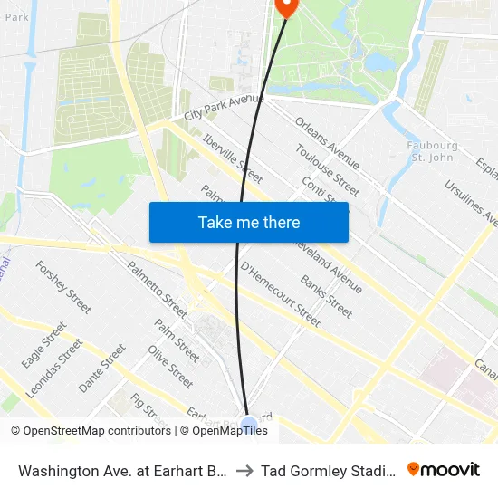 Washington Ave. at Earhart Blvd. to Tad Gormley Stadium map