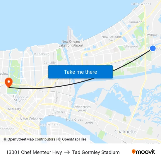 13001 Chef Menteur Hwy to Tad Gormley Stadium map