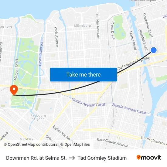 Downman Rd. at Selma St. to Tad Gormley Stadium map