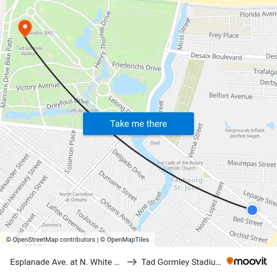 Esplanade Ave. at N. White St. to Tad Gormley Stadium map