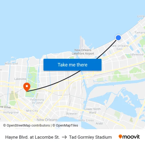 Hayne Blvd. at Lacombe St. to Tad Gormley Stadium map