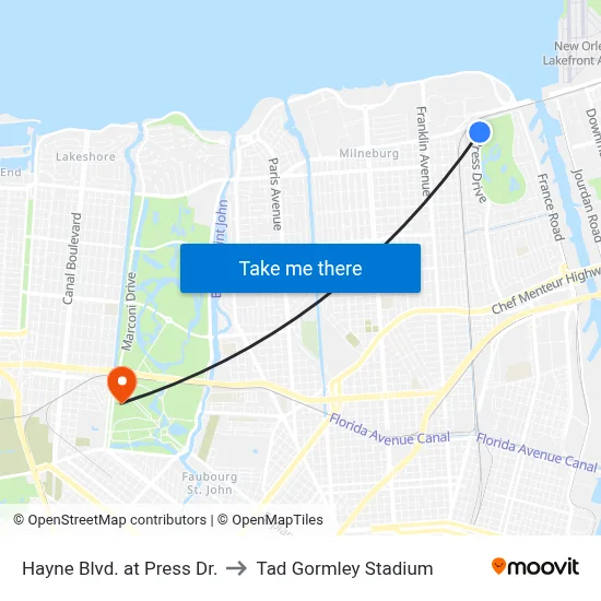 Hayne Blvd. at Press Dr. to Tad Gormley Stadium map