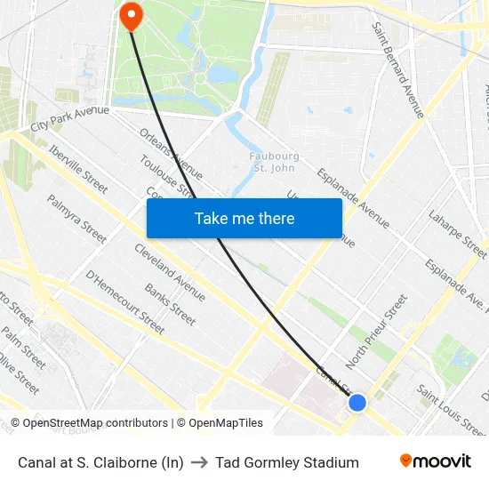 Canal at S. Claiborne (In) to Tad Gormley Stadium map