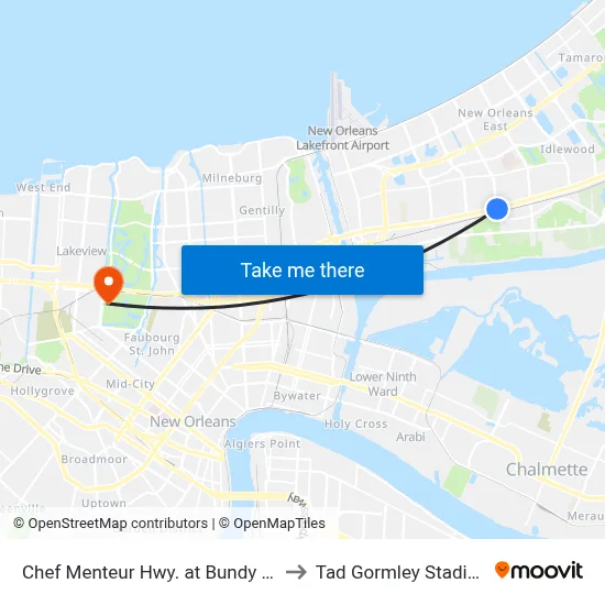 Chef Menteur Hwy. at Bundy Rd. to Tad Gormley Stadium map