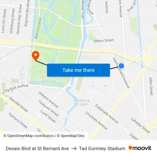 Desaix Blvd at St Bernard Ave to Tad Gormley Stadium map
