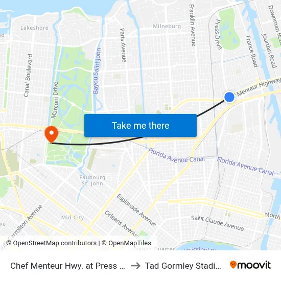 Chef Menteur Hwy. at Press Dr. to Tad Gormley Stadium map