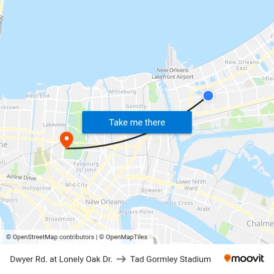 Dwyer Rd. at Lonely Oak Dr. to Tad Gormley Stadium map