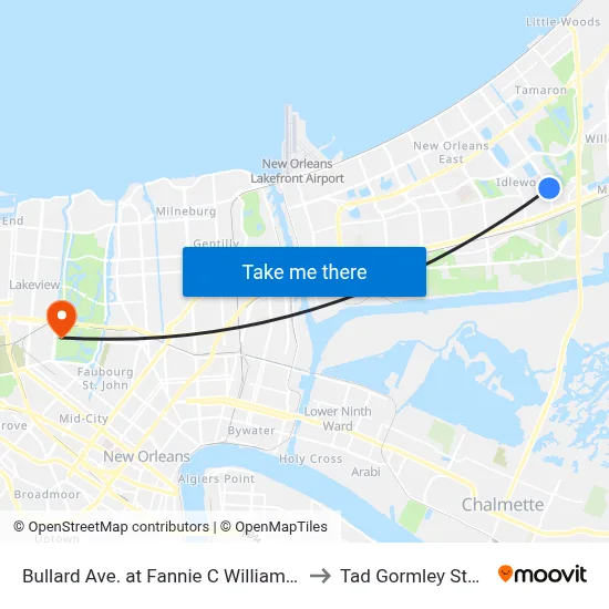 Bullard Ave. at Fannie C Williams School to Tad Gormley Stadium map