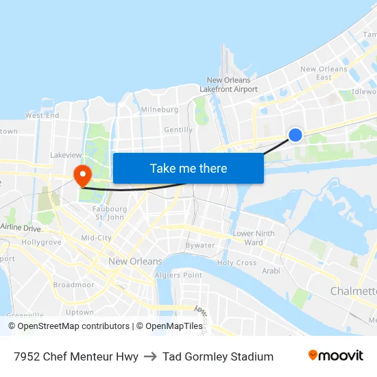 7952 Chef Menteur Hwy to Tad Gormley Stadium map