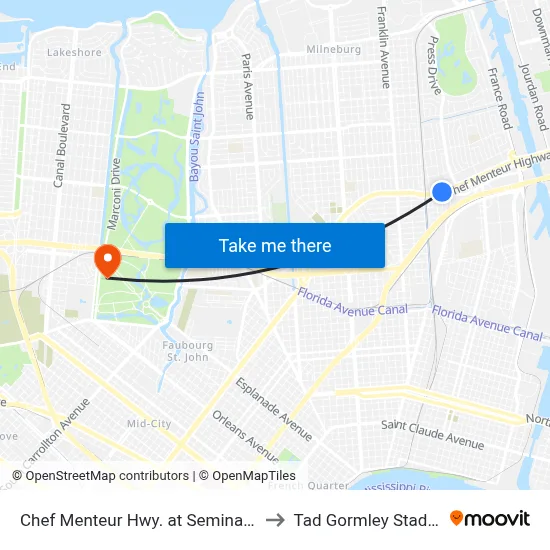 Chef Menteur Hwy. at Seminary Pl. to Tad Gormley Stadium map