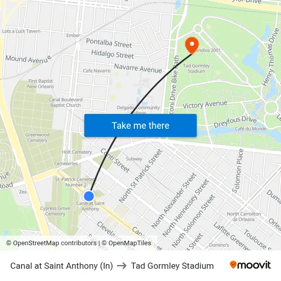 Canal at Saint Anthony (In) to Tad Gormley Stadium map