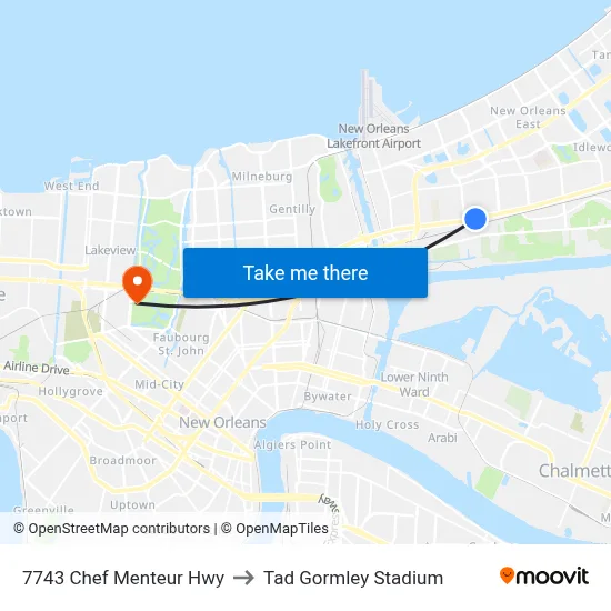 7743 Chef Menteur Hwy to Tad Gormley Stadium map